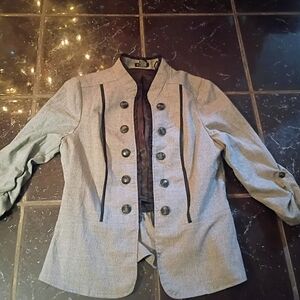 Y2K Stoosh Gray Jacket with Black Details Mandarin Collard